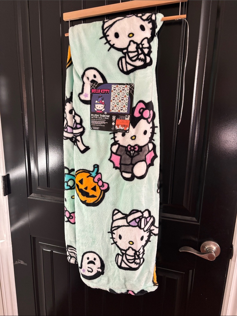 Hello Kitty Mint and Pink Halloween Plush Throw Blanket